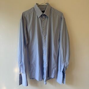 Canali Blue White Stripe Dress Shirt Made in Italy Size 41/16 Luxury Cotton
